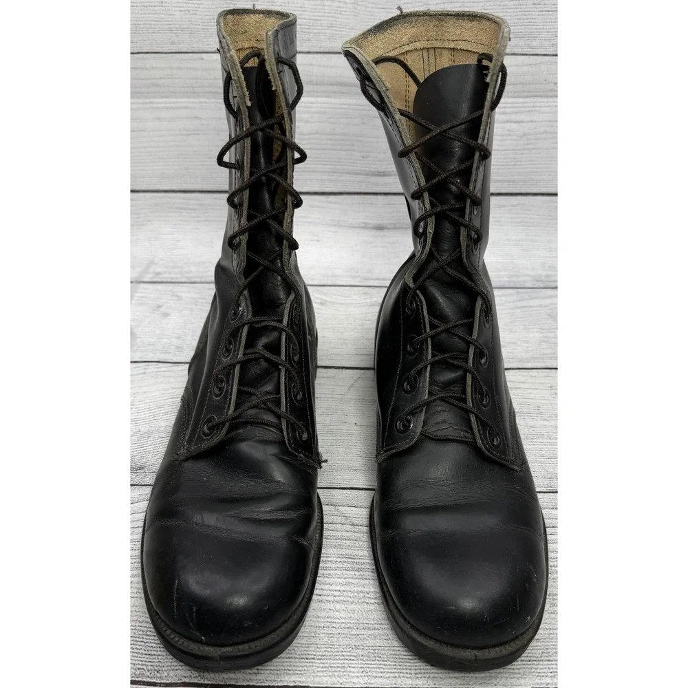 Vintage 1977 Genesco Black Leather Combat‎ Boots Military Lace Up 8.5R Mens